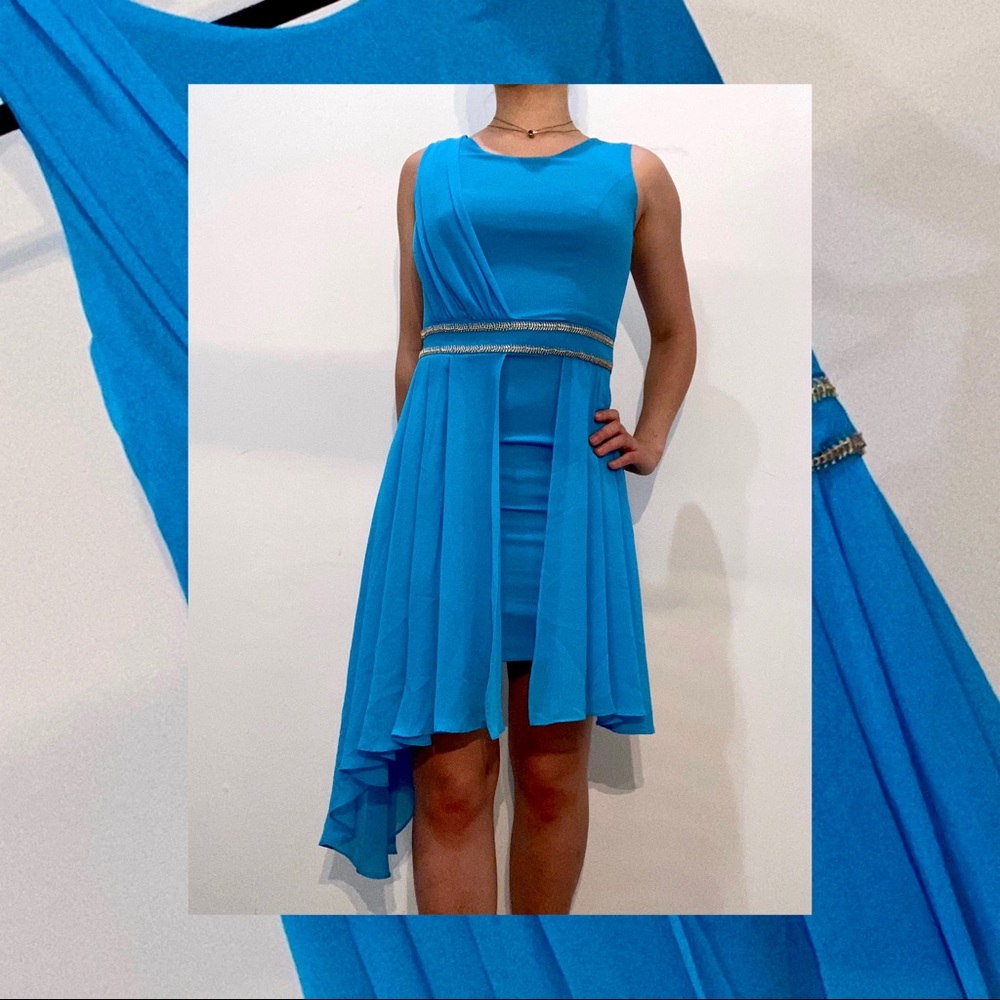 Z’dorzi Asymmetrical Chiffon Dress - S / Blue